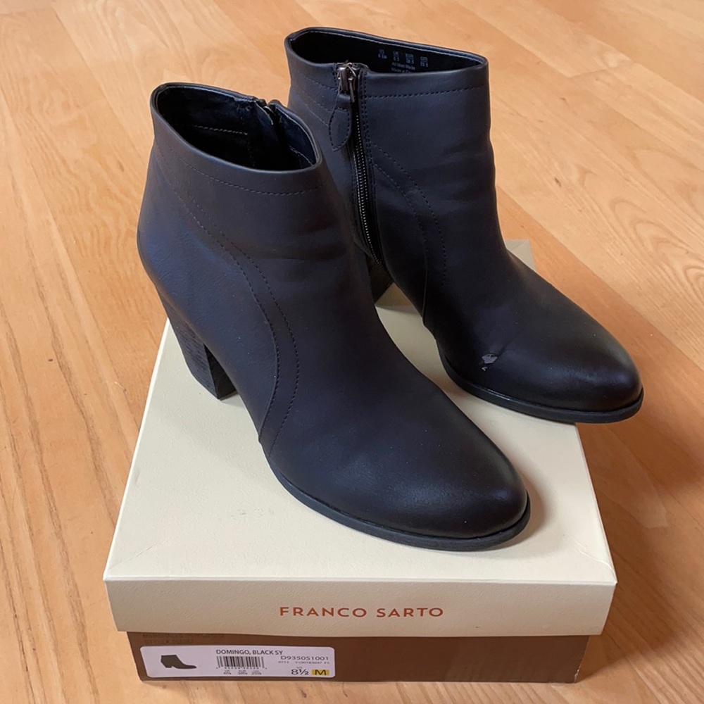 Franco Sarto Domingo Black Leather Heeled Booties